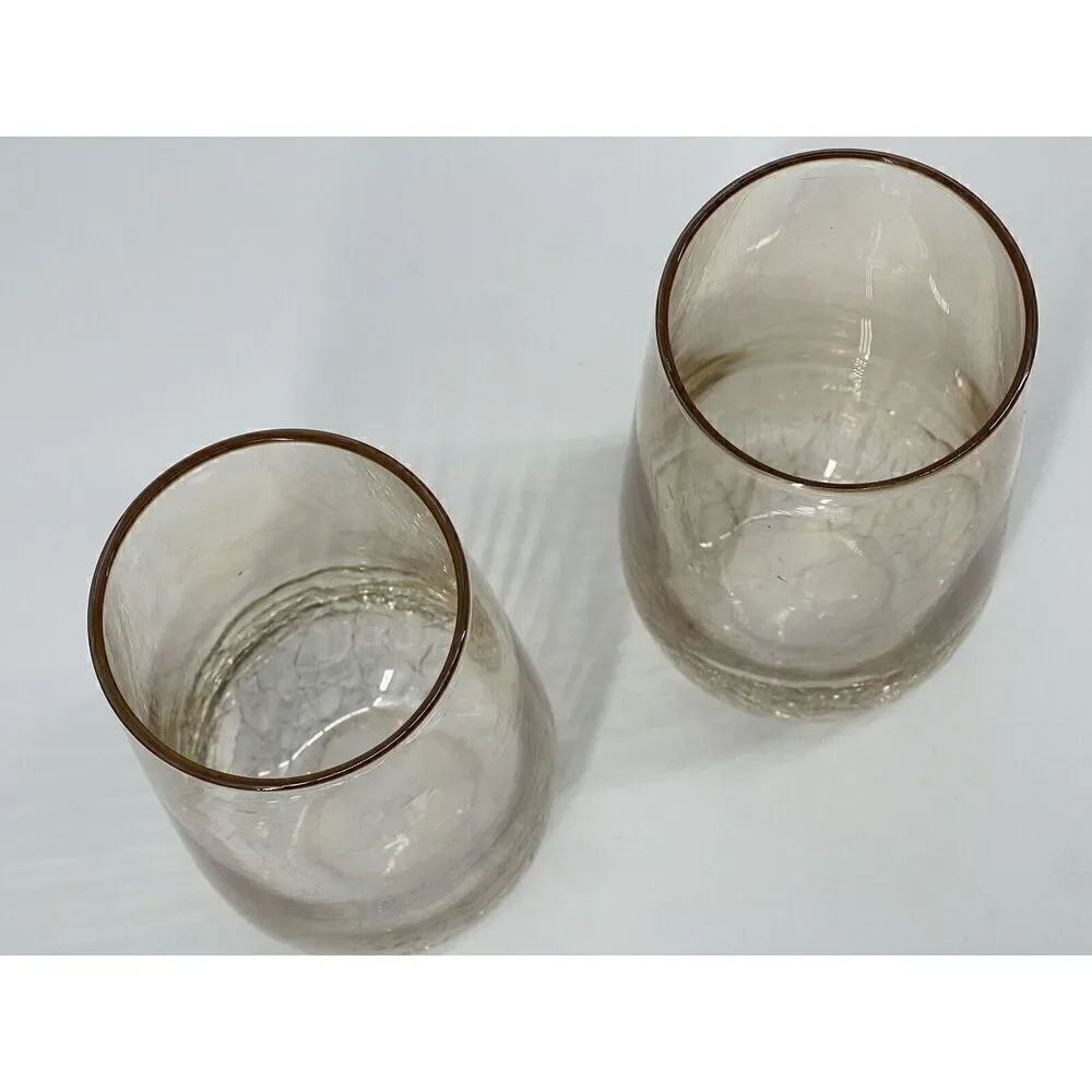 Pier 1 One Crackle Highball Tumblers Glasses Golden Luster Amber 18oz. Set Of 2
